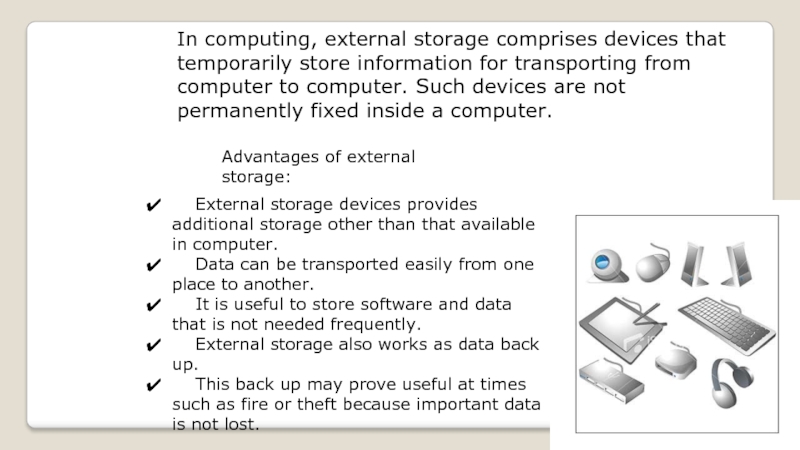 Fixed inside. External Storage device.