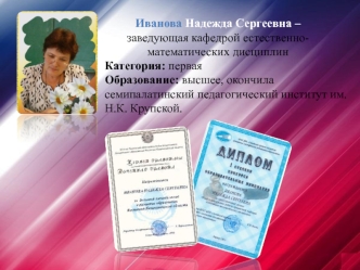 Иванова Надежда Сергеевна – заведующая кафедрой естественно-математических дисциплин