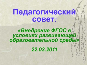 Педагогический совет: Внедрение ФГОС в условиях развивающей образовательной среды22.03.2011