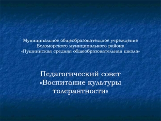 Педагогический совет Воспитание культуры толерантности