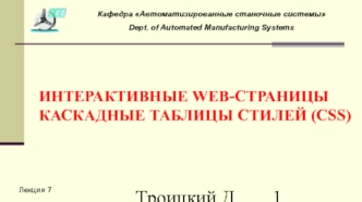 ИНТЕРАКТИВНЫЕ WEB-СТРАНИЦЫКАСКАДНЫЕ ТАБЛИЦЫ СТИЛЕЙ (CSS)
