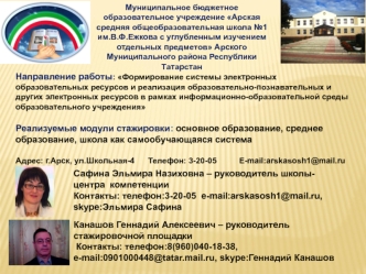 Направление работы: Формирование системы электронных образовательных ресурсов и реализация образовательно-познавательных и других электронных ресурсов в рамках информационно-образовательной среды образовательного учреждения

Реализуемые модули стажировки: