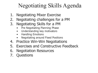 Negotiating Skills Agenda