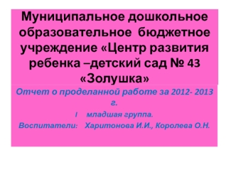 Муниципальное дошкольное образовательное  бюджетное учреждение Центр развития ребенка –детский сад № 43 Золушка