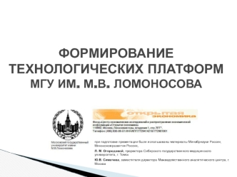 Формирование технологических платформМгУ им. М.В. ломоносова