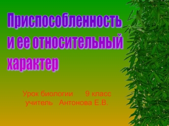 Приспособленность
и ее относительный
характер