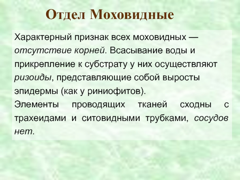 Отдел моховидные общая характеристика и значение 6 класс пономарева презентация