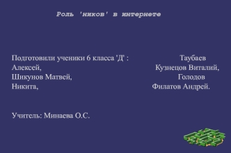 Роль 'ников' в Интернете