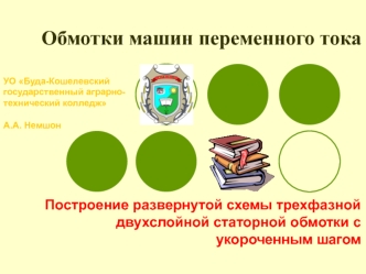 Обмотки машин переменного тока. Построение развернутой схемы трехфазной двухслойной статорной обмотки с укороченным шагом