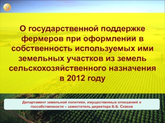 О государственной поддержке фермеров при оформлении в собственность используемых ими земельных участков из земель сельскохозяйственного назначения 
в 2012 году