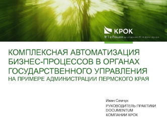 КОМПЛЕКСНАЯ АВТОМАТИЗАЦИЯ БИЗНЕС-ПРОЦЕССОВ В ОРГАНАХ ГОСУДАРСТВЕННОГО УПРАВЛЕНИЯ НА ПРИМЕРЕ АДМИНИСТРАЦИИ ПЕРМСКОГО КРАЯ