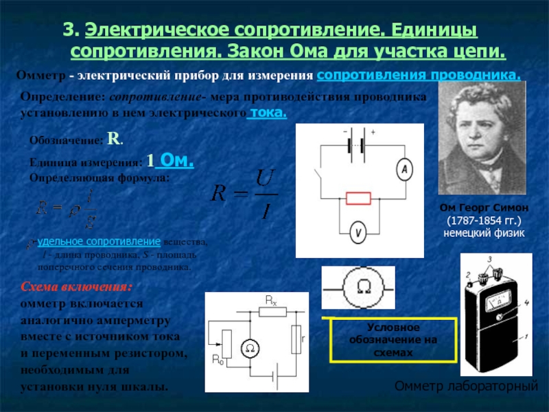 Назовите единицу сопротивления