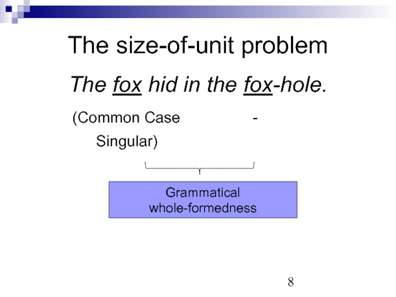 The size-of-unit problem The fox hid in the fox-hole.     (Common Case