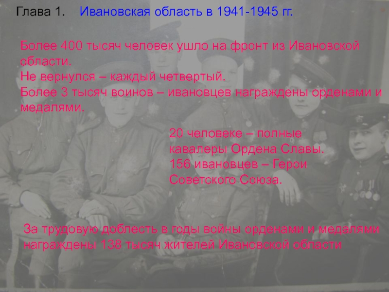 Глава 1.  Ивановская область в 1941-1945 гг. Более 400 тысяч человек