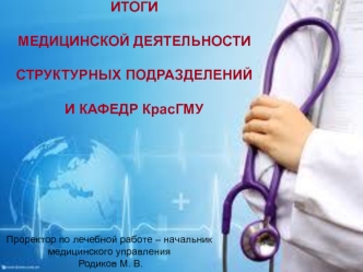 ИТОГИ 
МЕДИЦИНСКОЙ ДЕЯТЕЛЬНОСТИ СТРУКТУРНЫХ ПОДРАЗДЕЛЕНИЙ И КАФЕДР КрасГМУ