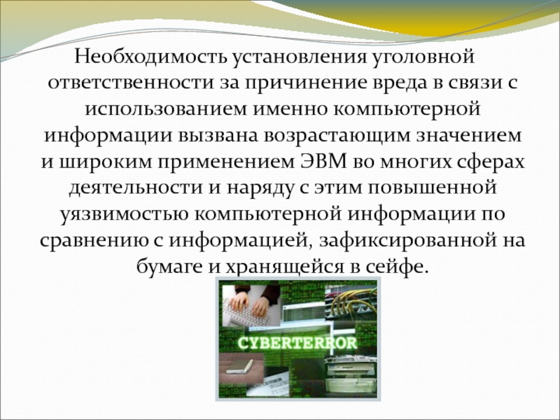 Установление необходимости. Уголовная ответственность за ЭВМ. Причинение вреда компьютеру. Причиненный ущерб киберпреступности. Назначение необходимость дневника.