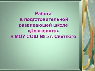 Работа в подготовительной развивающей школе Дошколятав МОУ СОШ № 5 г. Светлого