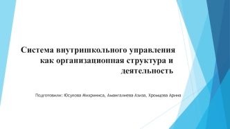 Система внутришкольного управления как организационная структура и деятельность