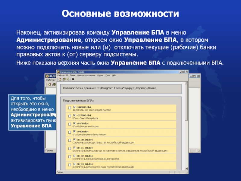 Ведение главной. Окно управления проектом.