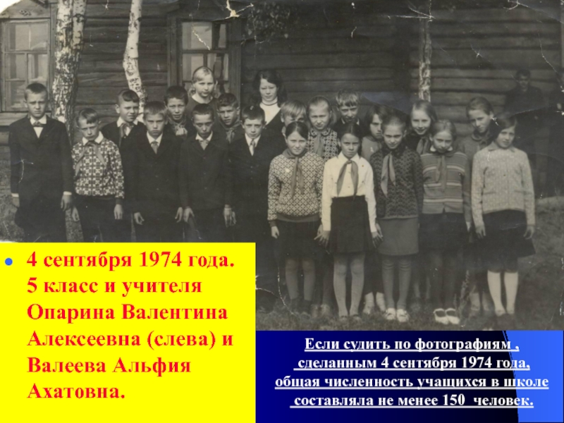 4 сентября 1974. Число учащихся в 1974 году в селе Миренки.