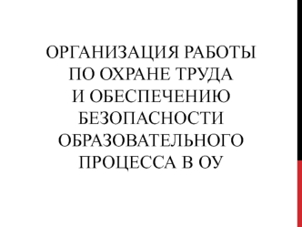 ОРГАНИЗАЦИЯ РАБОТЫ ПО ОХРАНЕ ТРУДА И ОБЕСПЕЧЕНИЮ БЕЗОПАСНОСТИ ОБРАЗОВАТЕЛЬНОГО ПРОЦЕССА В ОУ