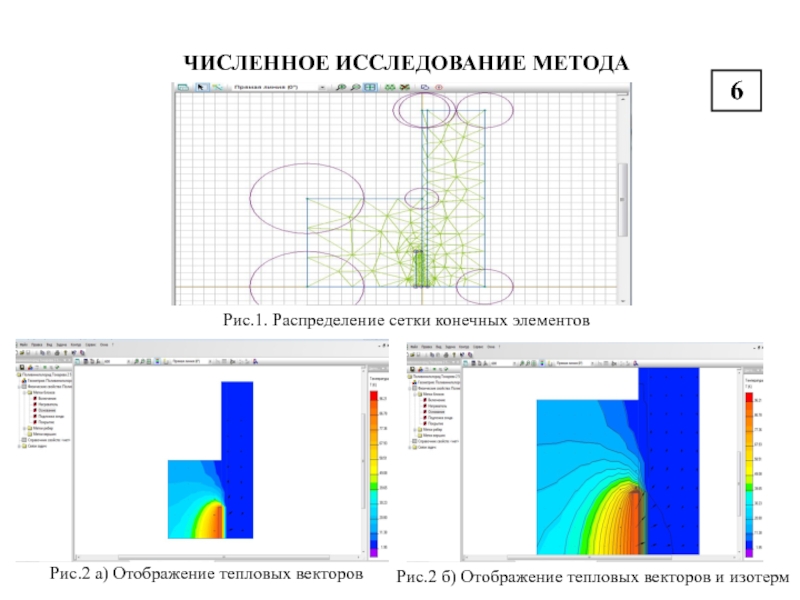ЧИСЛЕННОЕ ИССЛЕДОВАНИЕ МЕТОДАРис.1. Распределение сетки конечных элементовРис.2 а) Отображение тепловых векторов Рис.2 б) Отображение тепловых