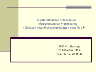 Муниципальное дошкольное                   образовательное учреждение Детский сад общеразвивающего вида № 65