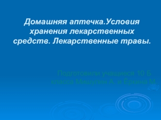 Домашняя аптечка.Условия хранения лекарственных средств. Лекарственные травы.