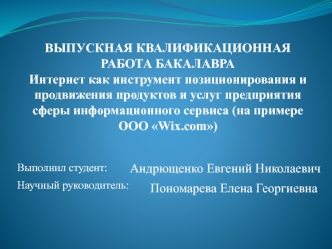 Интернет, как инструмент позиционирования и продвижения продуктов и услуг