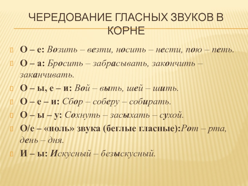 Исторические чередования звуков презентация