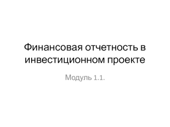 Финансовая отчетность в инвестиционном проекте