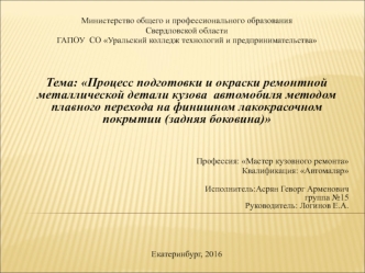 Подготовки и окраски ремонтной металлической детали кузова автомобиля методом перехода на финишном лакокрасочном покрытии