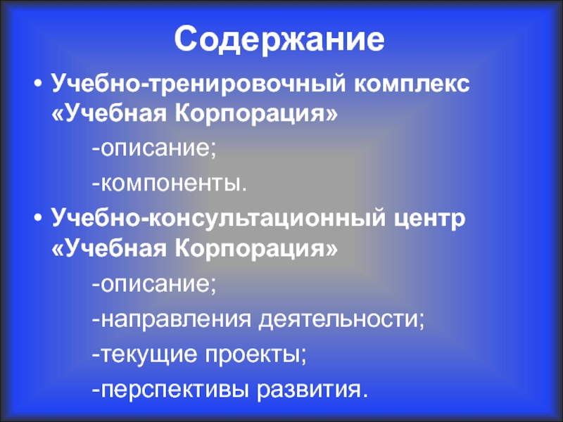 Описание направлений. Слайд с содержанием презентации.