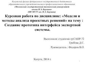 Создание прототипа интерфейса экспертной системы