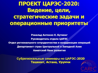 ПРОЕКТ ЦАРЭС-2020: Видение, цели, стратегические задачи и операционные приоритеты