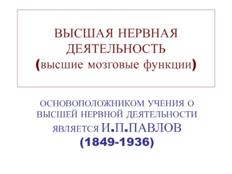 Высшая нервная деятельность. Высшие мозговые функции