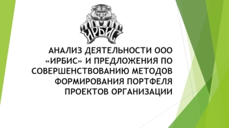 Анализ деятельности ООО ИРБИС и предложения по совершенствованию методов формирования портфеля проектов организации