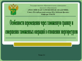 Особенности перемещения через таможенную границу и совершения таможенных операций в отношении энергоресурсов