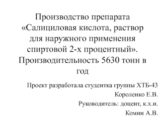 Производство препарата Салициловая кислота, раствор для наружного применения спиртовой 2-х процентный