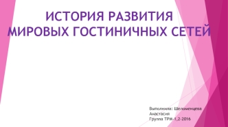 История развития мировых гостиничных сетей