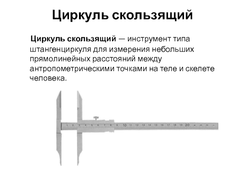 Циркуль скользящий
    Циркуль скользящий — инструмент типа штангенциркуля для измерения небольших прямолинейных расстояний между антропометрическими