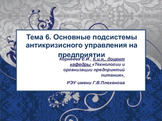 Подсистемы антикризисного управления на предприятии. (Тема 6)