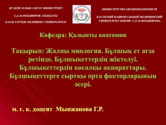 Жалпы миология. Бұлшық ет ағза ретінде. Бұлшықеттердің жіктелуі. Бұлшықеттердің қосалқы ақпараттары