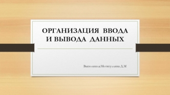 Организация ввода и вывода данных