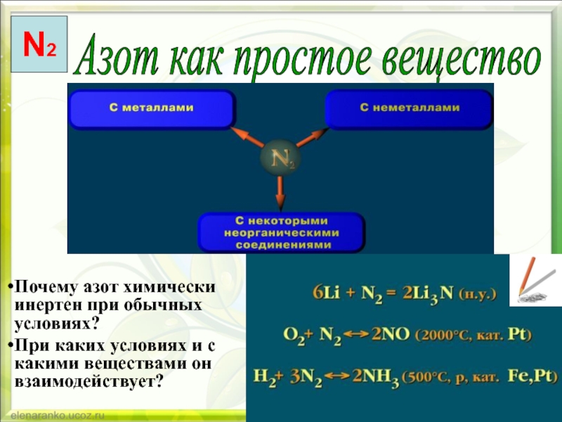 Примеры соединений азота. Азот как простое вещество. Свойства азота как простого вещества.