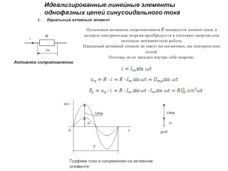 Идеализированные линейные элементы однофазных цепей синусоидального тока