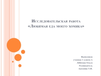 Исследовательская работа Любимая еда моего хомяка