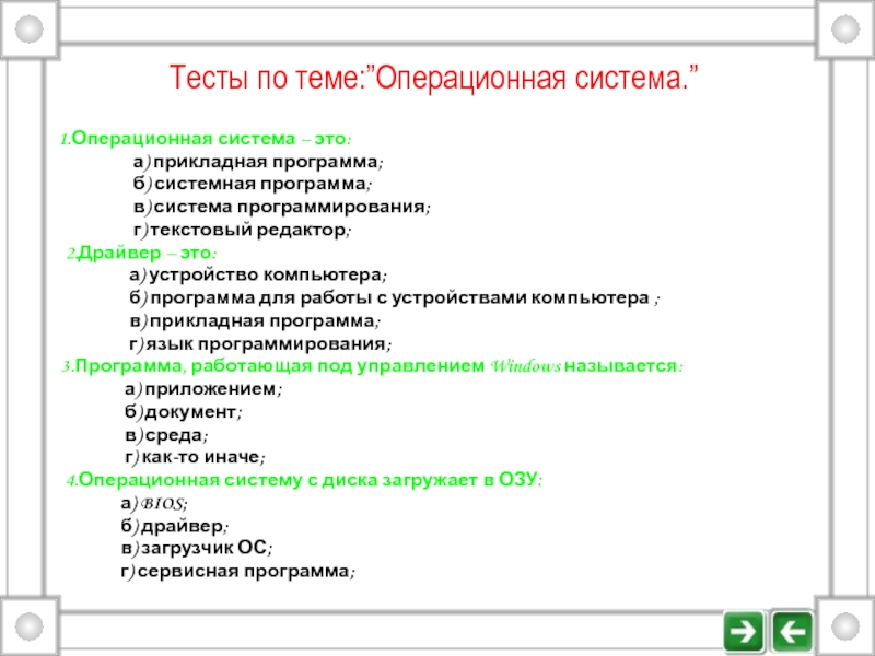 Тест по компьютерной презентации