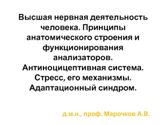 Принципы анатомического строения и функционирования анализаторов. Антиноцицептивная система. Стресс, его механизмы