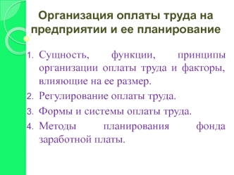 Организация оплаты труда на предприятии и ее планирование